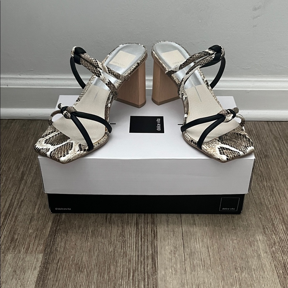 Dolce Vita Snakeskin and Black Block Heel Sandals